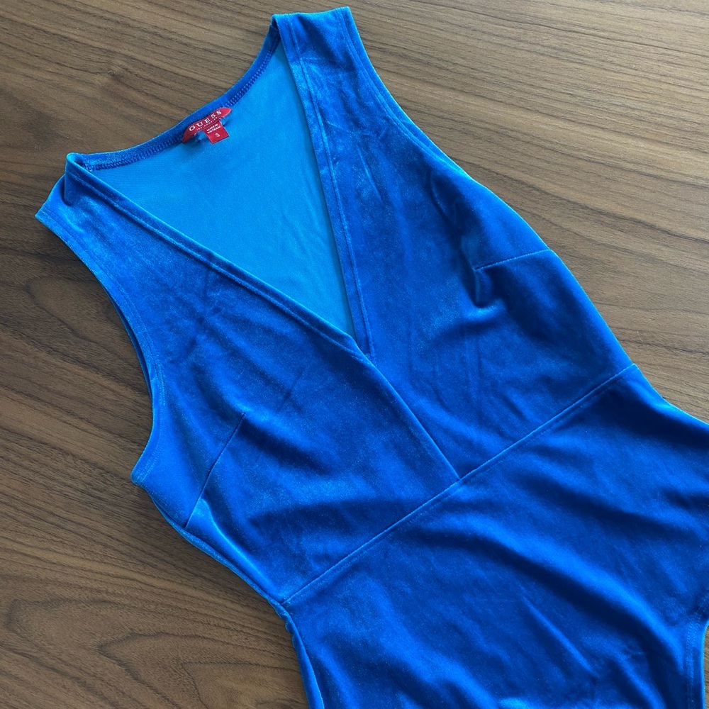 Guess Velvet Blue Bodysuit with buttons